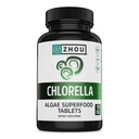 Zhou Chlorella Tablet - Chlorella Tambahan, Chlorofil Vitamin, Alga Hijau Murni Superfood, Pil Makanan Super Kaya Nutrient Kaya, Tembok Sel Broken - 120 Tablets Vegan