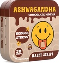Happy Strips Organic Ashwagandha KSM 66 & GABA for Stress Relief, Calstice, Sleep - Fast- Acting & Rapid- Dissolve, Chocolate Mocha Flavored, Organic, Vegan, Sugar- 30 Count