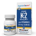 Sumber Superior K2 (MK-7) 100 mcg, dengan D3 (5.000 IU) Tambahan, QuickDissolve Tablet MicroLingual, 60 Count, Strengthen Bones, Kardiovaskular & Imune System Dukungan, Non-GMO