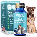 Itch Relief and Ear Infeksi Treatment for Dogs & Cats, Natural Ear Mites Treatment for Cats and Dogs Soothes Itchy Ears, Reduces Swelling, Otitis, Pain & Inflammation, 400 Easy to Give Tiny Pills