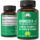 Peak Performance Advanced Vitamin D 2000 IU with All 3 Types of Vitamin K Vitamin D3 and Vitamin K2, K1, MK-7 (MK7), MK4 Suplemen. 60 Small and Easy to Swallow Vegetable Pills (2000 IU)