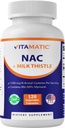 Tambahan Vitamin NAC N- Acetyl- L- Cysteine (NAC) dengan Thistle Milk 50: 1 Ekstraksi - Pendukung Imune, Repiratory, Kesehatan Hati, 1200 mg per Serving, 120 Veg Capsules