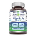 Amazing Formulas Vitamin K2 Menaq7 MK7 Suplemen 124; 100 Mcg 124; Veggie Capsules 12.4; Non-GMO 124; Gluten Free Alag14; Made in USA (1 Pack, 120 Count)