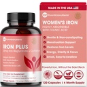 Tambahan Besi bagi Perempuan - Lembut Chelate Besi Bisglycinate 25mg dengan Vitamin C, B6, B12 Folic Acid - Pendukung Defisiensi Besi, Menstrual Kesehatan & Energi - 120 Cacah