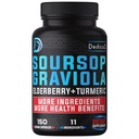 11in1 Graviola Soursop Kapsul selama 5 bulan dengan Soursop Fruit, Elderberry, Turmeric, Ginger, Milk Thistle, Cranberry & More - Mood, Immune & Body Health - 150 Vegan Capsules