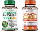Whyesome Wellness Digetical Enzymes 1000MG Plus Pregrance & Propomal + Lipomal Vitamin C Capsules (200 Pil 1500mg Buffered) Bundle
