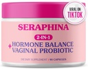 Seraphina Vaginal Programtes 2-1 untuk Perempuan + Hormone Keseimbangan - 90 Capsules Complete Feminine Care, PMS & Urminary Tract Health, Prebiotic Blend, 10 Milyar CFU, 6 Count (90 Count (Paket 1)