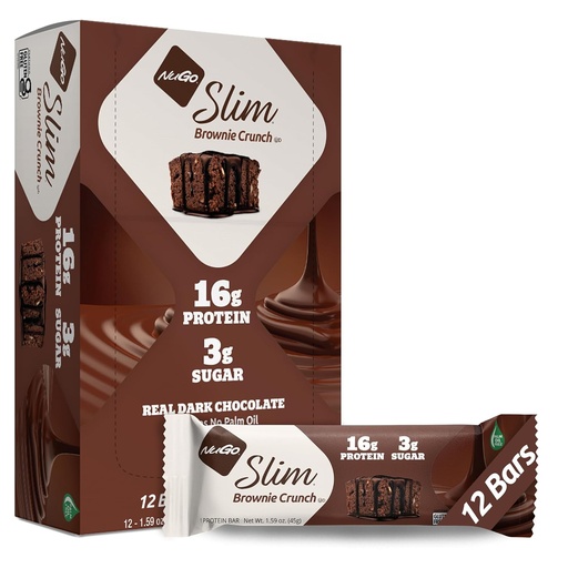 Nugo Slim Dark Chocolate Brownie Crunch, 16g Protein Bar, Gluten Free, Non- GMO, Kosher, Keto Friendly, Low Carb, 12 Count