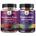 Natures Craft Bundle of Extra Power Hawthorn Berry Capsules - Extract Ditration and Heart Health Supplement and Pure Magnesium Glycinate 400mg Per Serving for Mood Sleep and Relaxation