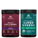 Nutrition kuno Multi Collagen Advanced Powder Cleanse & Detox, Unflashing, 36 Servings + Organic SuperGreens Powder, Greens Flavor, 25 Services
