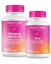 Pink Bangau Premium Prenatal Duo: Premium Prenatal Vitamin + DHA, Progorial Prenatal for Women, Omega 3 + Fish Oil, Prenatal Vitamin with DHA dan Folic Acid, Women-Owned