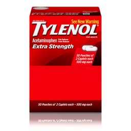 Tylenol Ekstra Kekuatan Acetaminophen Caplets, 500 mg, Relief Nyeri & Fever Reducer for Headache, Bajache, Toothache, Menstrual Cramps & Packness, Perakitan Friendly, 2- Caplet Pouches, 50 Count