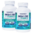 Omega-3 2100 profesional Oceanblue Professional dengan Vitamin D3 - 120 ct - 2pack - Triple Kekuatan Burpless Fish Oil Suplemen dengan EPA Potensi Tinggi, DHA, DPA dan Vitamin D3 - Wild- Caught - Orange Flavor