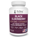 Dr. Berg Black Elderberry Capsules (Advanced Ammune Support *) dengan 15.000 IU Vitamin D, 60 mg dari Zinc, & 90 mg of Camu Camu - (4-in-1) Sambucus Elderberry Immune Support Suplemen - 90 Capsules