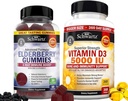 BioSchwartz Elderberry Gummies dengan Zinc dan Vitamin C untuk Dukungan Ammune Dewasa (1 Bulan Supply) Plus High Power Vitamin D3 5000 IU 125 mcg (1 Tahun Suppply)