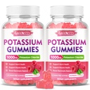 2 Pack Potasium Gummies, Potasium Chloride 10000mg untuk Dewasa, Sugar- Free Potasium Gummies Dukungan Keseimbangan Electrolite & Kaki Kuram Perempuan & Pria, Raspberry Flavor, 120 Cacah
