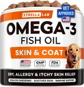 StrellaLab Omega 3 untuk Dogs - (180Ct) Treats Fish Oil - Allergy & Itch Relief Skin & Coat Suplement - Dry Itchy Skin, Anti Shedding & Hot Spots - Pet Salmon Oil Chews - Chicken Flavor