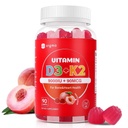 Vitamin D3 K2 Gummies - 90 Count Sugar Free Vitamin D3 9000 IU + K2 (MK-7) 90 mcg untuk Bone & Imune Health, Vegan Chewable K2 D3 Vitamin Suplemen Perempuan (Peach Flavor)