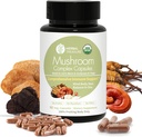 Herbal Treasure 4 dalam 1 Mushroom Complex Suplement, Adaptogens dengan Mane Lion, Reishi, Chaga dan Cordyceps Mushroom Blend, Organik Jamur Tambahan 90 Caps