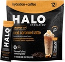 HalO Iced Caramel Latte - Powder Energi - Kopinya sehat untuk Hidration dengan Electrolytes, Caffeine, Vitamin dan Mineral - 20 Kalori - Keto dan Calorie Rendah - 1 x 12 Sticks
