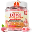 Vitamin D3 K2 Gummies 5000IU / 10.000 IU dengan 500mg Kalsium + K2 (MK-7) 200mcg, Magnesium, Vitamin C & Zinc, Kekuatan Ekstra Absorbency untuk Bones, Muscles, Teeth, Vegan, 60 Count (Paket 1)