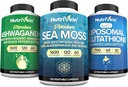 Nutrivena Premium Irish Sea Moss Kapsules, Ashwagandha, dan Lipomal Glutathione Suplemen Bundle: Sea Moss, Reduced Glutathione, & Ashwagandha Suplemen, Mood, Diboth, & Detox