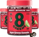 Super Greens Powder Gummy Superfood untuk Metabolism, Imunity & Focus, Digetical Health Enzymes, Organic: Chlorella, Spirulina, Aloe Vera, Apple Flavor, 150 Count