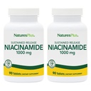 Natuture Plus Niacinamide 1000 mg - 90 Substain Rilis Tablet, Paket 2 - Mendukung Immune & Skin Health, Produksi Energi & Otak - Vegetarian, Gluten Bebas - 180 Total pelayan