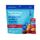 Hydration Powder, Fruit Punch Flavor, 30 Individual Instant Electrolite Rehydration Package - Low Sugar Drink Mix for Daily Use, Travel & Workdout