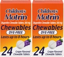 Motrin Children 's Dye- Free Ibuprofen Chewable Tablet for Pain & Fever, Grape, 24 Count (Pack of 2)