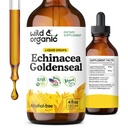 Wild & Organic Echinacea Goldenseal Taincture - Dukungan Imune Drops dengan Echinacea dan Goldenseal Root Extract - Vegan, Gula & Alcohol- Free Liquid Suplemen - 4 fl oz
