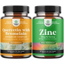 Bundle of Pure Quercetin with Bromelain Supplement + 500mg Capsules for Imune Support & Breathing and Zinc 50mg - Enhance Hair Skin dan Nails - Mudah untuk Swallow Power Daily Tablet untuk Dewasa