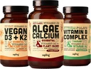 Algae Calcium & Vegan D3 + K2 & Vitamin B Bundle - Calsium Suplemen dari Alga Merah, 4000 IU Vitamin D3 dan 100mcg Vitamin K2, Escium B Vitamin
