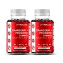Vitamatic 2 Pack Vegan Cranberry Gummies dengan D-Mannose, Probiotic & Vitamin C untuk Kesehatan Tract Uriner - 25000mg Equality Per Serving (dari 50: 1 Ekstrak 500 mg) - 60 Count