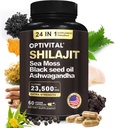 Murni Himalaya Shilajit Organik untuk Pria & Perempuan Laut Moss, Minyak Benih Hitam, Ashwagandha, Rhodiola & Burdock, Ginseng Cordyceps & Biloba, Nettle & Turmeric (Tak Ada Penyadap) (60 Caps)