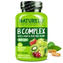 NATURELO Vitamin B Kompleks dengan Metil B12, Metil Founce, Vitamin B6, Biotin Plus Chooline, CoQ10, dan Buah & Vegetable Blend - Pendukung Energi & Kesehatan Stress - Vegan - 120 Capsules