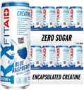 FITAID RX Zero Sugar, Encapsulated Creatine, Workout Recovery Drink, All-Inone BCAD, Glucosamine, Turmeric, B-Complex, Electrolites, Blue Raspberry, 12 Fl Oz (Paket 24)