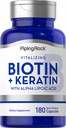 Piping Rock Biotin 5000mcg 124; 180 Capsules 124; Plus Kertin dan Alpha Lipoic Acid 124; Non-GMO, Gluten Free Suplemen