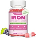 Vegan Iron Supplement Gummies for Women & Men, Anemia, Blood Builder & Energy Support for Iron Deficiency C, A, B Complex, Folate, Beet Root, CoQ10, Zinc, Sugar Free, 60 Count