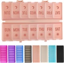 Follable Pill Organizer 2 Kali sehari w / Etched Label -Dual Protection & Portable Weekly AM PM Pill Box, 7 Day Medicine Container, Kasus Besar Travel Pill Case for Week Daily Supplemen Vitamin - Pink