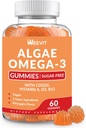 Sugar Free Omega 3 Gummies, Algae Omega 3 Tambahan untuk Dewasa, Omega 3 DHA 240mg, EPA 110mg w / Vitamin B12, CoQ10