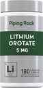 Piping Rock Lithium Orotasi Supplement 126; 5mg 124; 180 Capsules 14; Non-GMO, Gluten Free