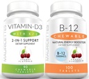 Mauricettes Chewable Vitamin D3 dengan K2 & Chewable Vitamin B12 1000 mcg Energi dan Hammune Dukungan Bundle