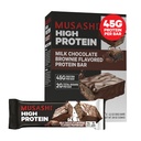 Bar Protein Tinggi MUSASHI, 45g Protein, 2g Total Sugars, Milk Chocolate Brownie, Post Workout dan Protein Snack On The Go, 12 Pack of 3.2oz (90g) Bars