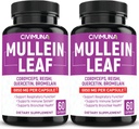 (2 Packs) Mullein Leaf Capsules 6850mg - Mullein Leaf, Cordyceps, Reishi - 4 Bulan Supply