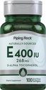 Piping Rock Vitamin E 400 IU Softgeels 124; 268mg 124; 100 Softgel Capsules 14; D-Alpha Toctopherol 124; Non-GMO, Gluten Free Suplemen