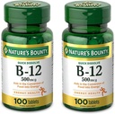 Nature 's Bounty Vitamin B12, Support Energy Metabolism and Nervous System Health, 500mcg, Tablet, 100 Ct (Paket 2)