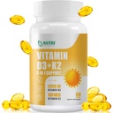 Vitamin D3 K2 dengan MCT Oil, Vitamin D3 5000 IU dan K2 100mcg, Formula 2 dalam 1 untuk Bone and Heart Health, Gluten Free - 60 Count Softgels