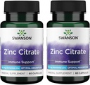 Swanson Zinc Citrate - Mineral Supplemen Primoting Healthy Vision & Imune System Health - Natural Formula Supporting Overall Wellness - (60 Capsules, 50mg Everyone) (2 Pack)