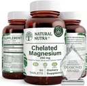 Nuttra Natural Sermated Magnesium Oxide 250 mg - Penyerangan Tinggi untuk Bones Kuat, Kesehatan Hati, Boost Energi, Gluten- Bebas, Non-GMO, 90 Tablet (3 Paket) di BPA-Free Recyclable Glass Botles